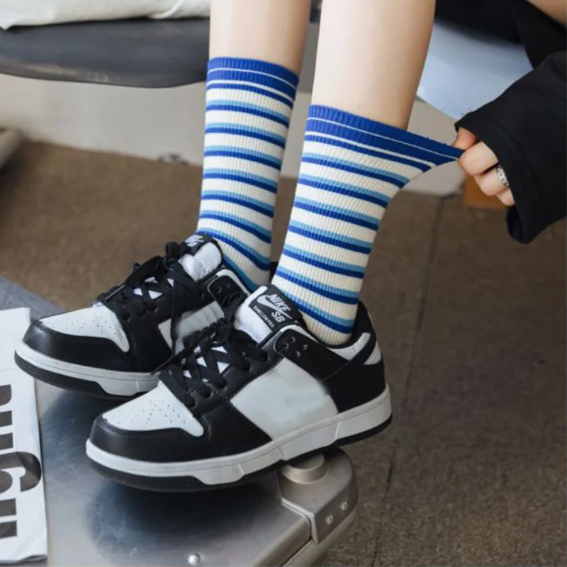 5 Pair Kawaii Casual Socks Woman Fashion Stripes Long Socks Set Winter Pure Cotton Socks Women Korean Style Cute Designer Calze