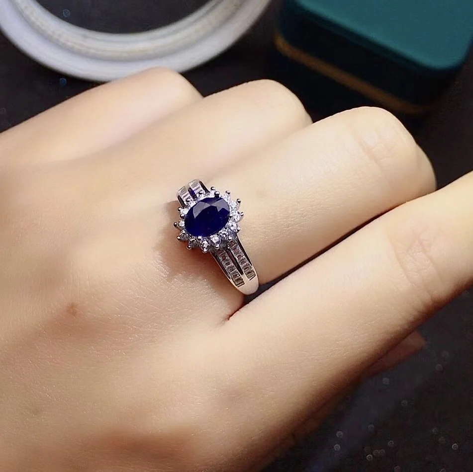 

100% Natural Black Sapphire Ring for Daily Wear 0.5ct 4mm*6mm Real Black Sapphire Silver Ring Gift for Wife