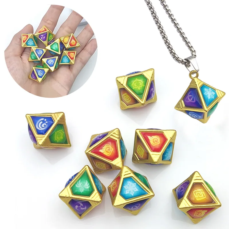 

Genshin Impact Tcg Dice Anime Game Genshin Cosplay TCG Element Dice Prop Accessories Necklace Halloween Adult Toys for Gift