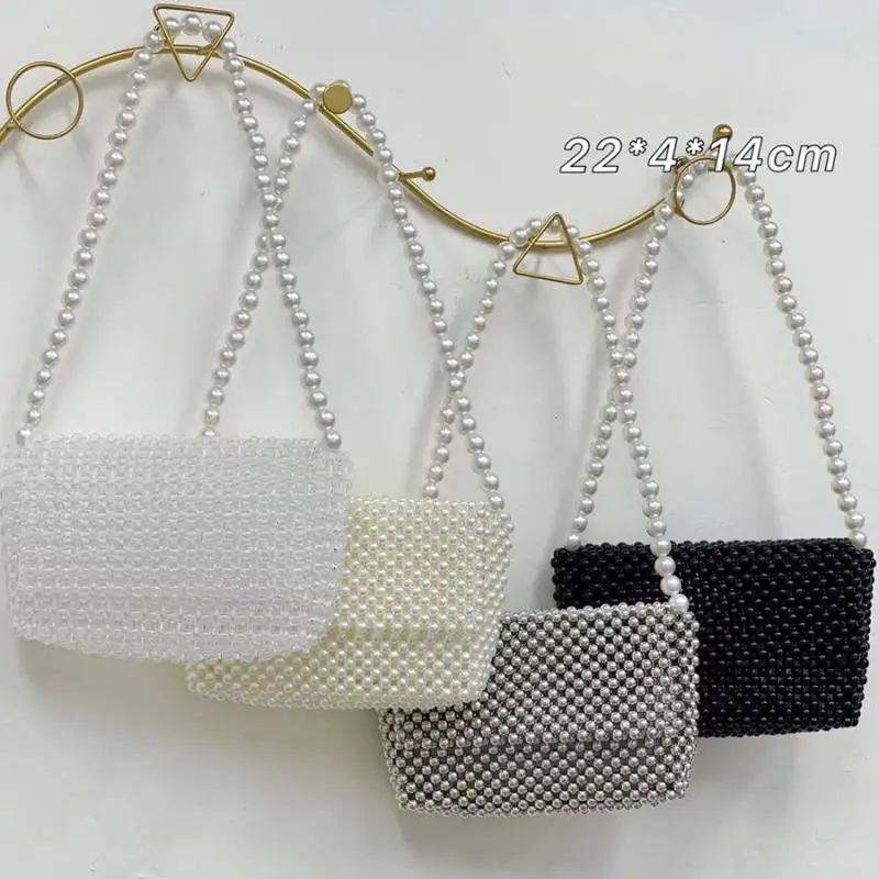 

Simple Pearl Braided Shoulder Bag Woman Fashion Brand Designer Ladies Handbag Summer Casual White Flap Women's Clutch Bag 2022