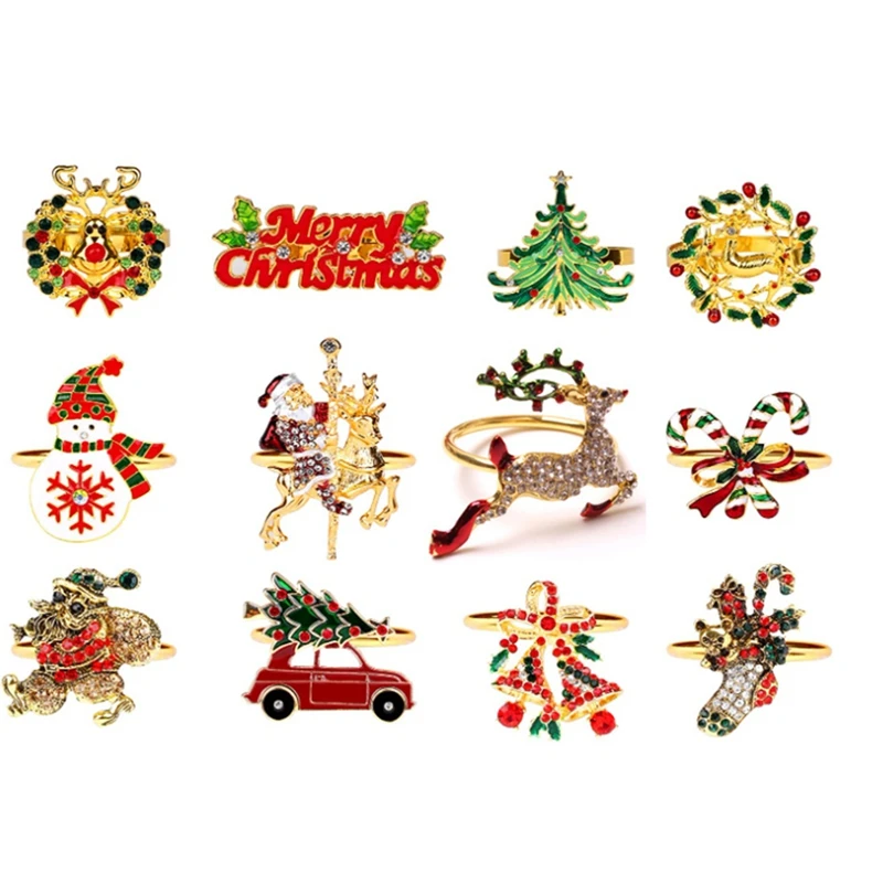 

12 Pieces Christmas Napkin Rings Christmas Napkin Holder Ring Xmas Serviette Buckles Plated Metal Table Decor Holder
