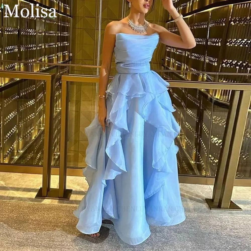 Вечерние платья небесно-голубого цвета MOLISA без бретелек 2024 трапециевидные