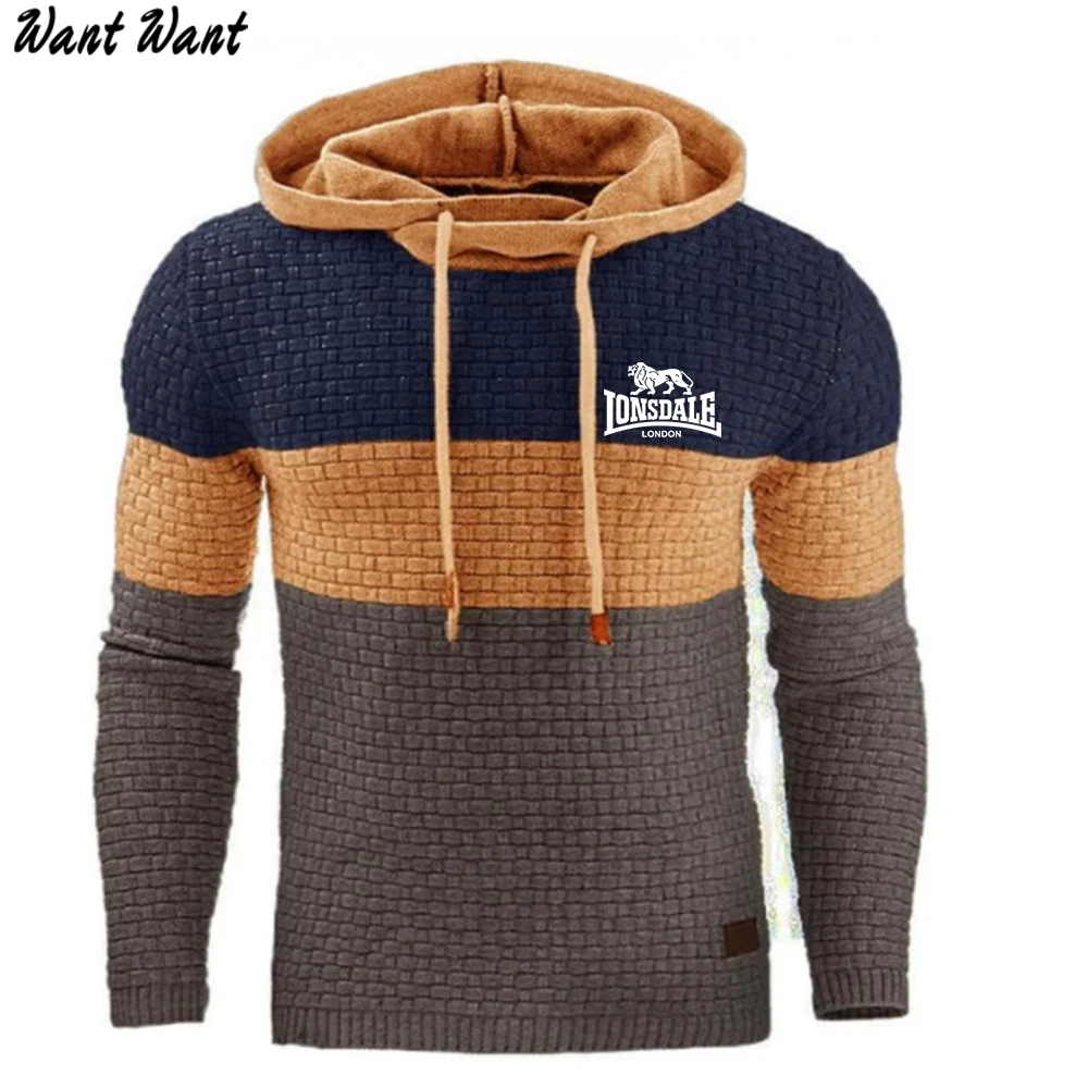 

2022Spring Autumn New LONSDALE Men's Stitching Hoodie Sports Fleece Lace-Up Jacket Warm Casual Men's Sports Fashion Men's Jacket