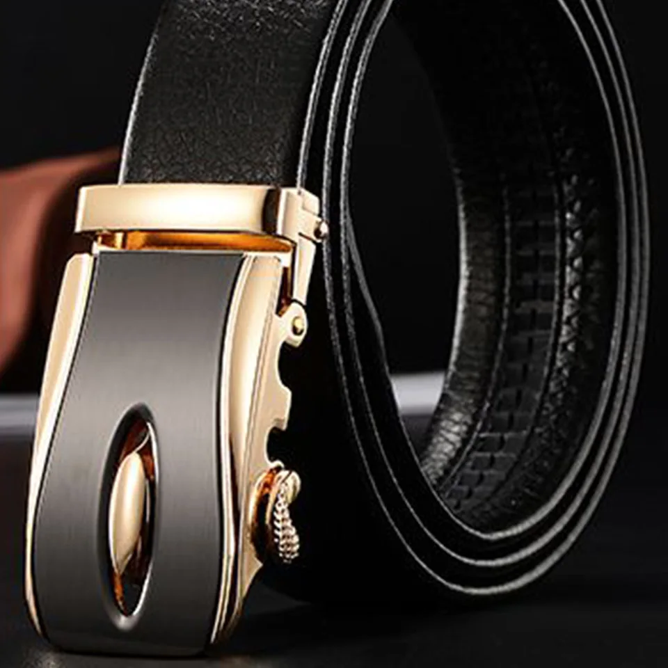 Men'S Leather Automatic Buckle Belt Fashion Youth Leisure Business Belt Korean Version Travel Versatile Cowhide Belt Male A101