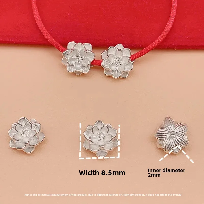 S999 Серебряный цветок лотоса Горизонтальный бисер 3D Жесткий серебряный Ручная