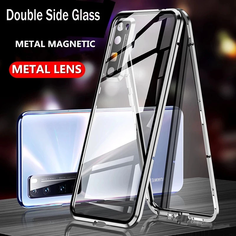 

360 Double Sided Magnetic Adsorption Metal Phone Case For Huawei P50 Pro Glass Cover Camera Lens Protector Film P50 Phone Shell