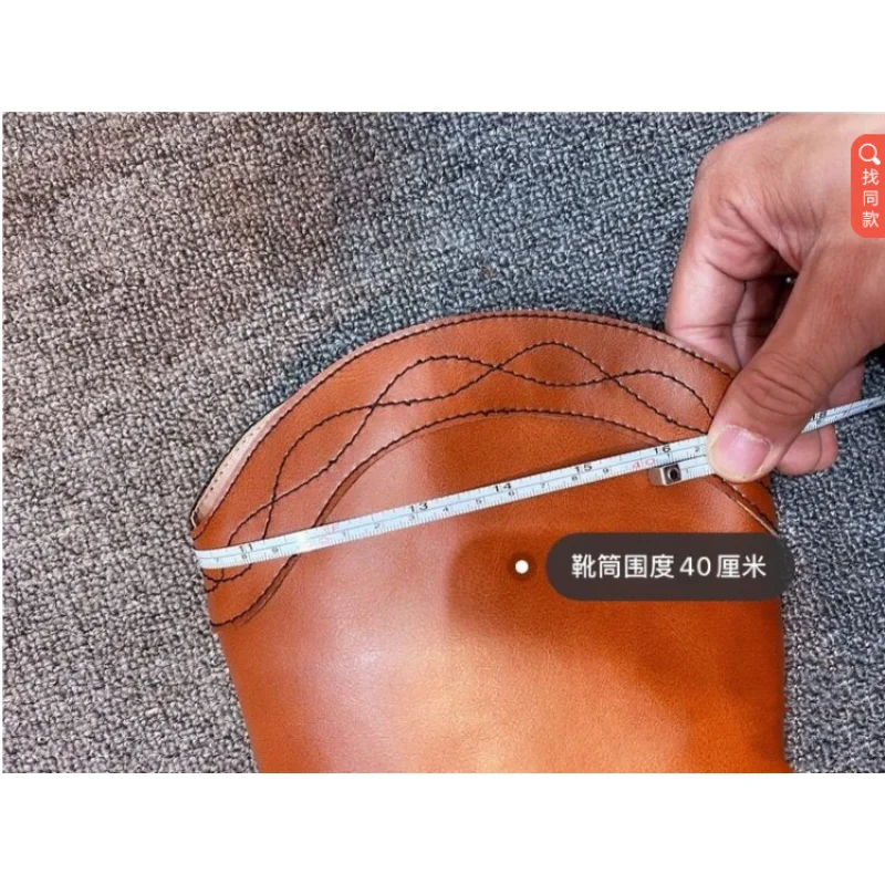 2023 European and American High Heeled Long Tube Square Heel Genuine Leather Women's Boots Round Toe Cowhide Super High Heels