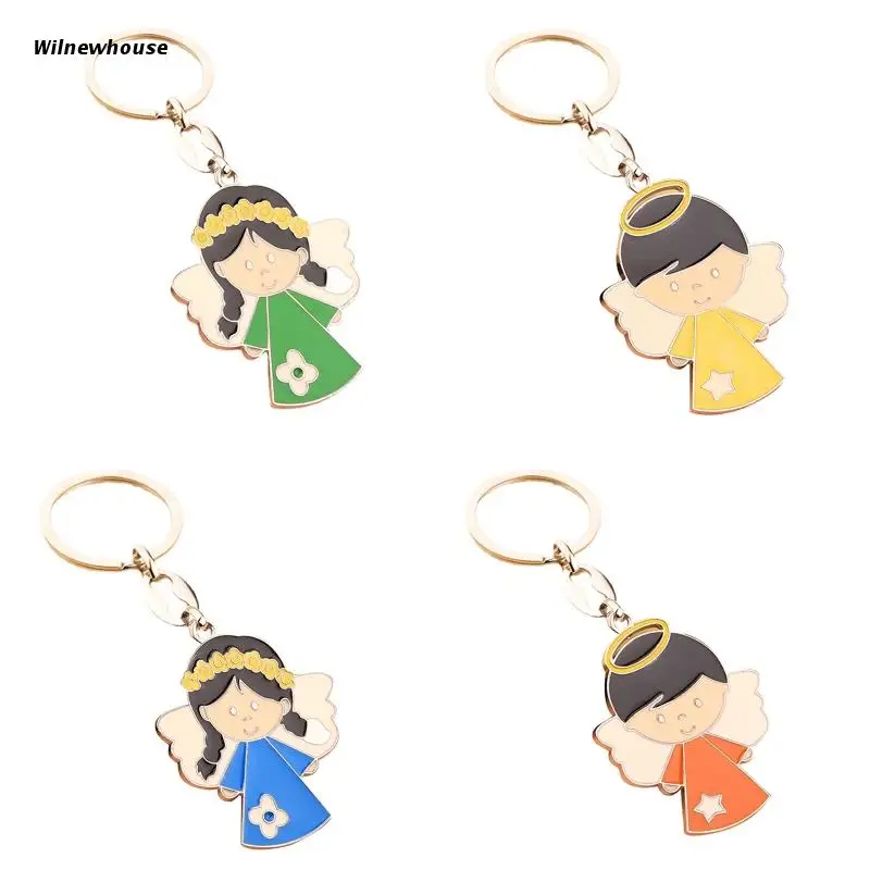 

F63A Enamel Flower Fairy Christian Keychain Charm Hanging Pendant Crafts Accessory for Women Men Handbag Tote Bag Backpack
