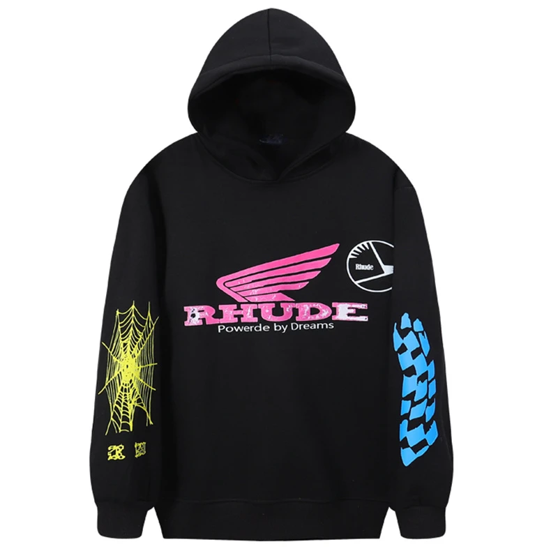 

23SS Autumn Winter New Rhude Hoody Sweatshirts American Trend Individual Print Street Wear Men Women Hoodies Pullover