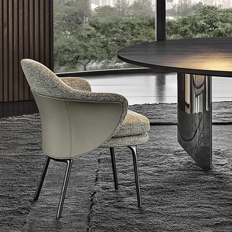 

Upholstered Individual Dining Chairs Leather Unique Dinner Chair Pouf Comfortable Cafe Garden Silla Bedroom Cafe Furniture