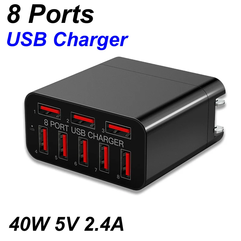

8 Ports 40W AC Power 110-220V USB Charger 5V 2.4A EU US UK AU Plug Fast Charging For Xiaomi iPhone Speaker Bluetooth headset