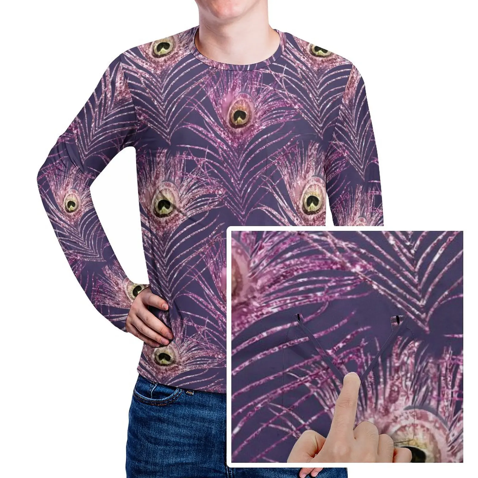 

Violet Peacock Feathers T Shirt Autumn Animal Print Aesthetic T-Shirts Men Hippie Custom Tshirt Large Size 4XL 5XL