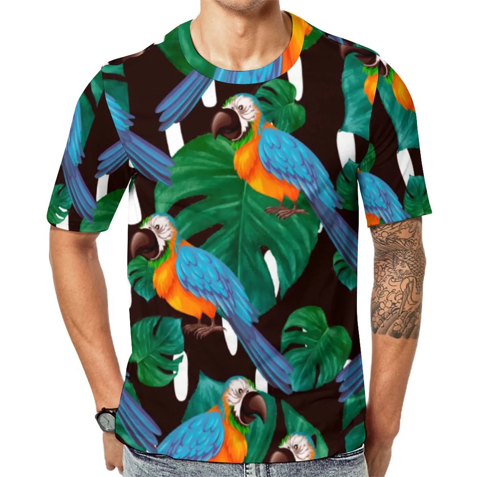 

Tropical Birds T-Shirt Palm Leaves Print Funny T-Shirts O Neck Novelty Tee Shirt Summer Male Graphic Tees Plus Size 5XL 6XL