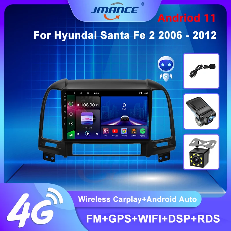 

JMANCE For Hyundai Santa Fe 2 2006 - 2012 Car Radio Ai Voice Multimedia Video Player Navigation GPS Android No 2din 2 din