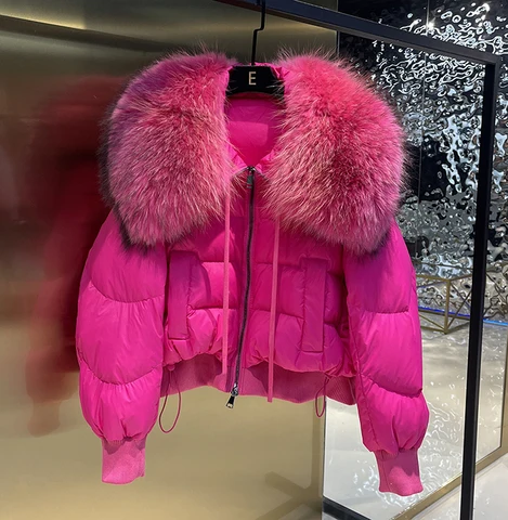 Женская куртка на утином пуху CXFS, теплая Роскошная куртка со съемным натуральным мехом енота на воротнике и длинными рукавами, новинка зимнего сезона 2023
