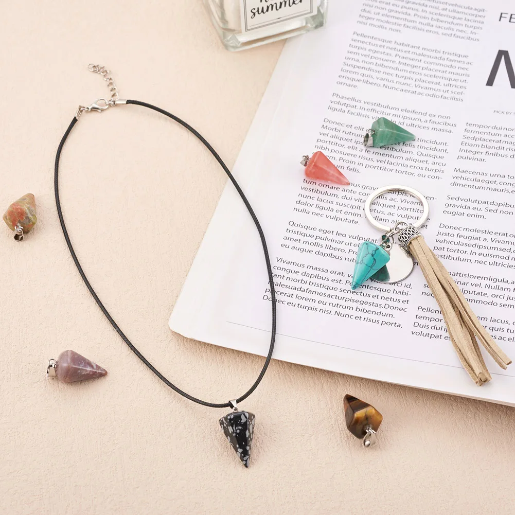 20pcs Cone Gemstone Pendant Natural&Synthetic Healing Stone Charms Spike Shape Small Dangle Necklace Earring Jewelry DIY Making