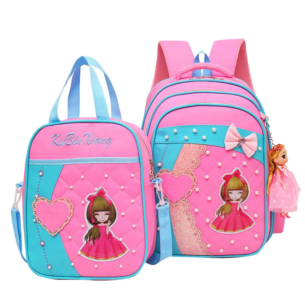 Cute Girls Backpacks Kids School Bookags for Girls Pink Princess School Backpacks with Shoulder bag Handbag Satchel Travel Bag