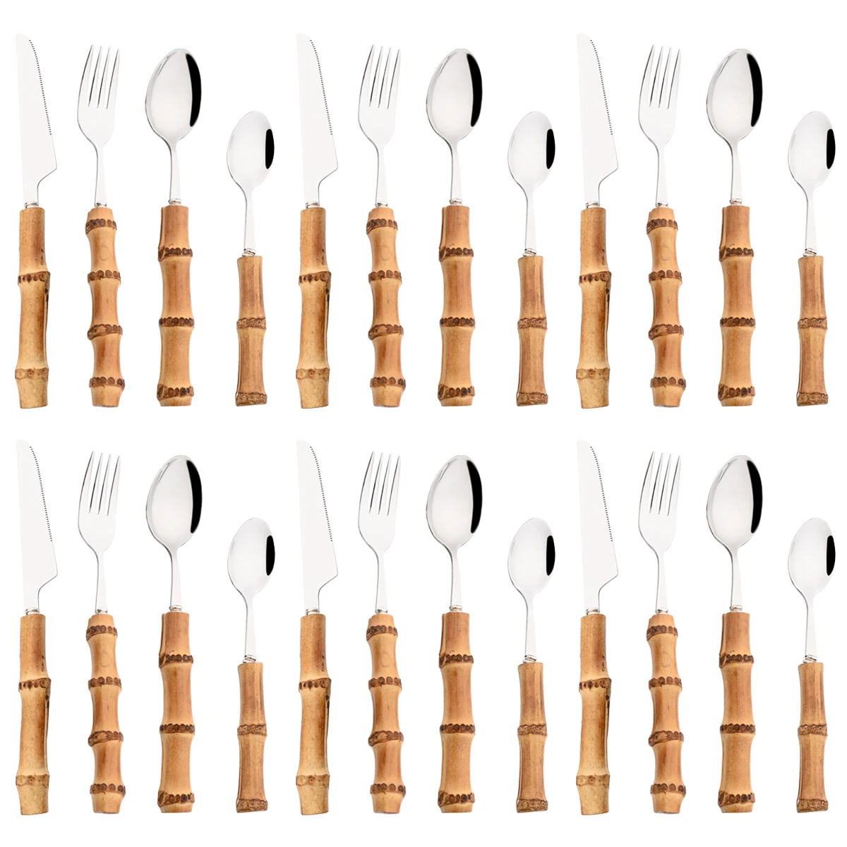 

Ручка, искусственная кухонная посуда из нержавеющей стали, 16/24 шт., Бамбуковая ложка, креативные столовые приборы, стейк