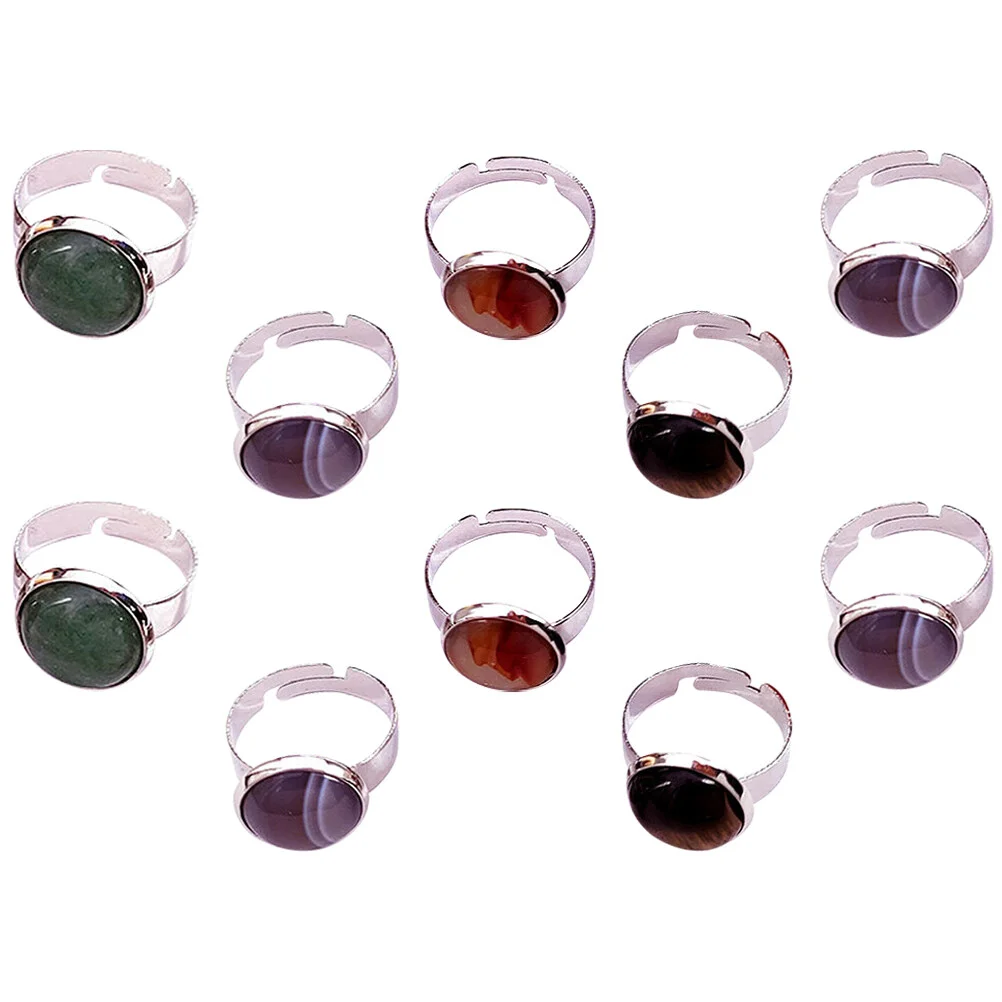 

10 Pcs Rings Woman Polishing Stone Statement Women Open Adjustable Finger Chic Aesthetic Girl