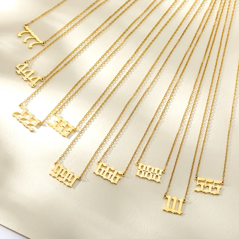 

111 222 333 444 555 777 888 999 1234 1010 Devil Necklace Stainless Steel Angel Number Necklaces Pendant Charm Minimalist Jewelry