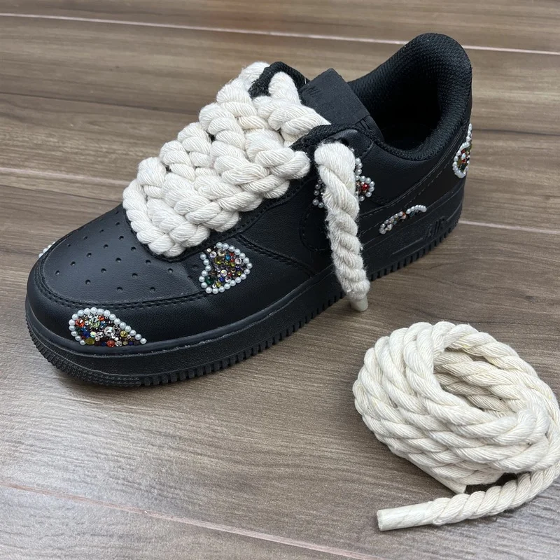 2 Pair/set Thick Cotton Line Weaving Twisted Rope Bold Shoelaces Women Men Sneakers Low-top Canvas Shoe Laces Strings