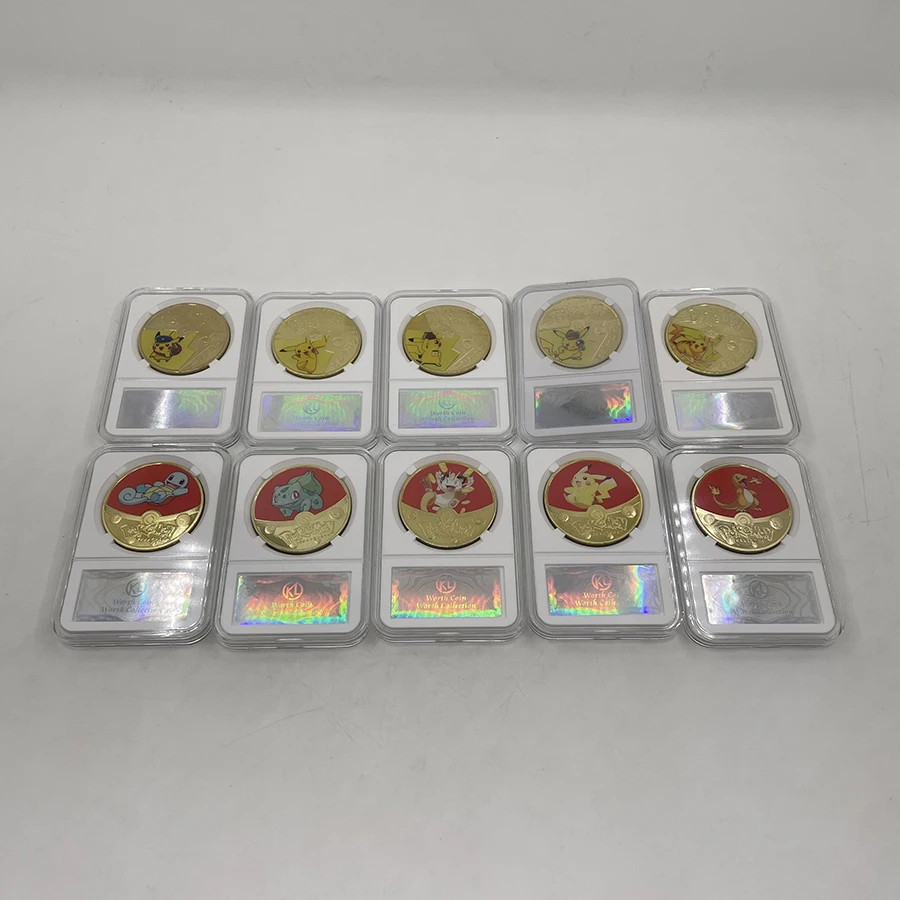 

5 types Pocket Cute Animals Anime Monsters Gold Plated Coins Collectibles Japanese pokeman Commemorative Gift for kids