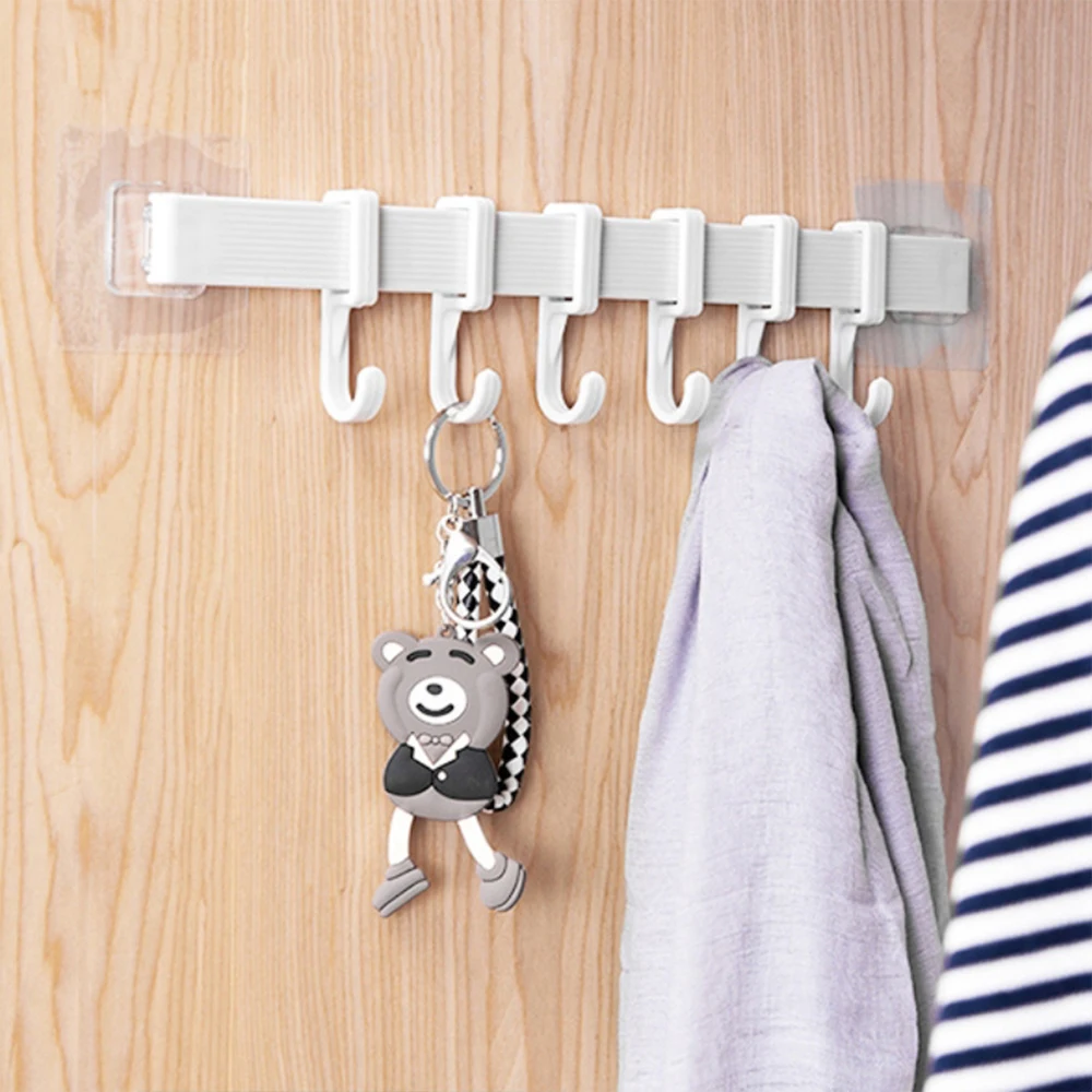 

1pcs Hot Sale Adjustable Storage Hook Holder 6 Hooks Wall for Spoon Towel Bathroom Kitchen Organizer Accessories