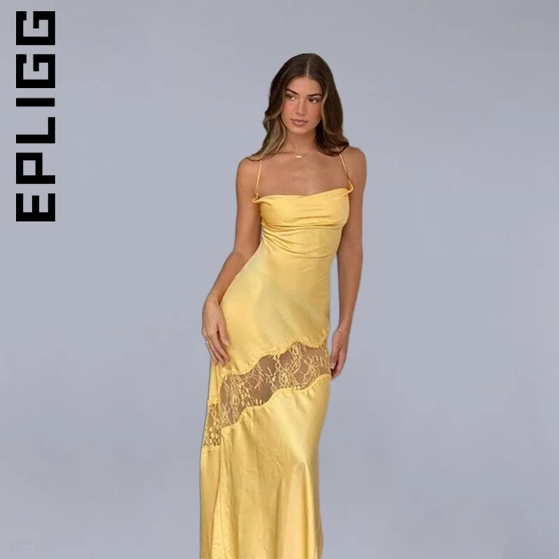 

Epligg Dress New Women Sleeveless Bodycon Midi Lace Satin Dress Soft Simple Sweet Dress Female Women Clothing Vestidos