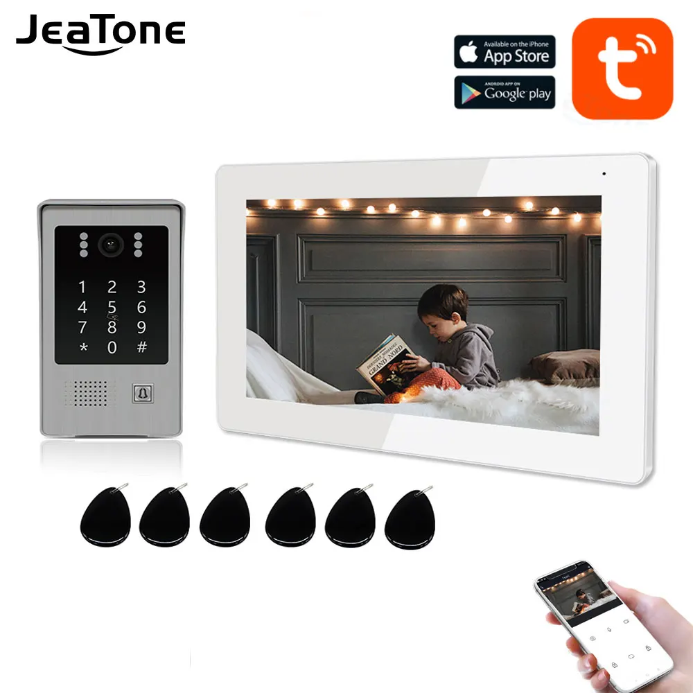 Jeatone WiFi Video Intercom for Home Smart Touch Screen with 1080P  Wired Doorbell Tuya APP Password Card Swipe Monitor Unlock