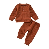 toddler baby girls boys clothing autumn cotton outfits long sleeve round neck button down tops solid color elastic band pants
