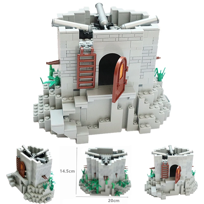 

WW2 Military Trenches Scene Building Blocks Army Fortress Ruins Soldier Figures Cannon Rifle Weapons Sentry Tower MOC Bricks Toy