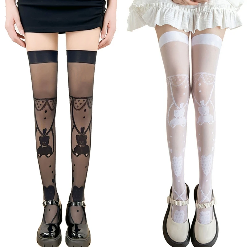 

Women Sheer Sexy Stockings Jacquard Bear Stockings Over The Knee Long Socks