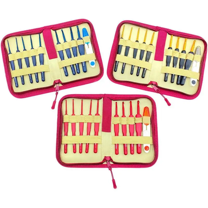 Zestaw haczyków do szydełkowania z etui igieł dziewiarskich 9-miarowa przędza Ergonomiczny uchwyt Antypoślizgowy Ręczna dziewiarska sztuka