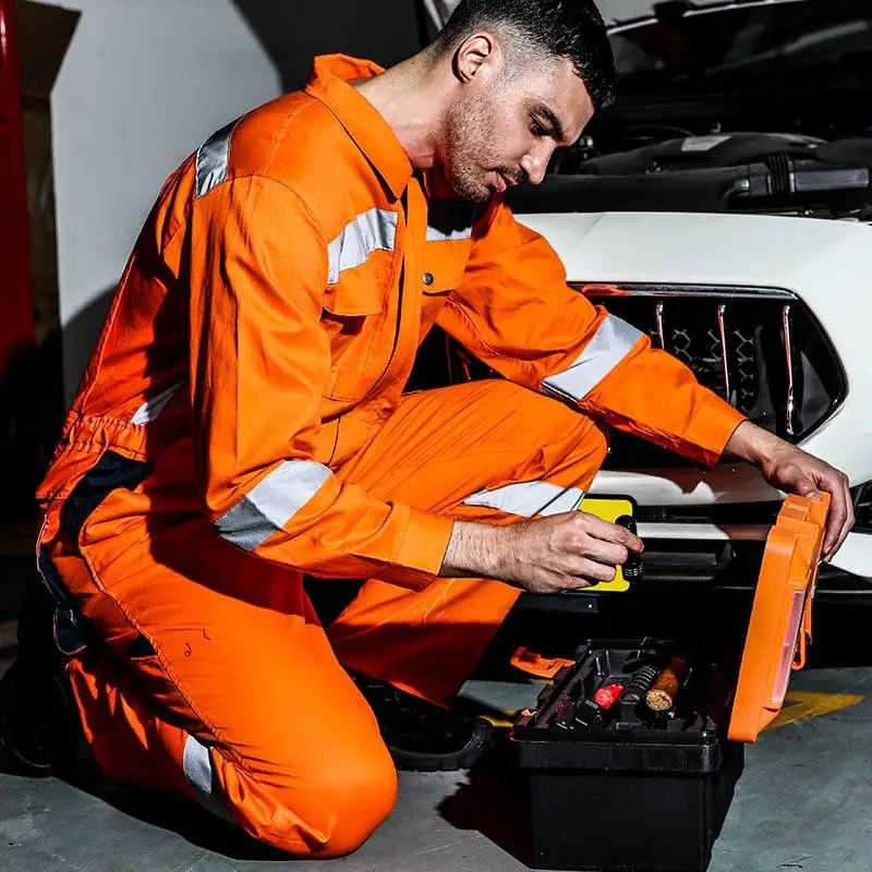 Защитные комбинезоны из 100% хлопка для мужчин рабочие с видимыми лентами защитные