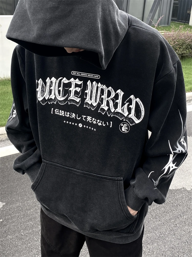 

Модный свитер HELLSTAR с капюшоном и бархатной подкладкой в американском стиле хип-хоп для мужчин и женщин в стиле граффити