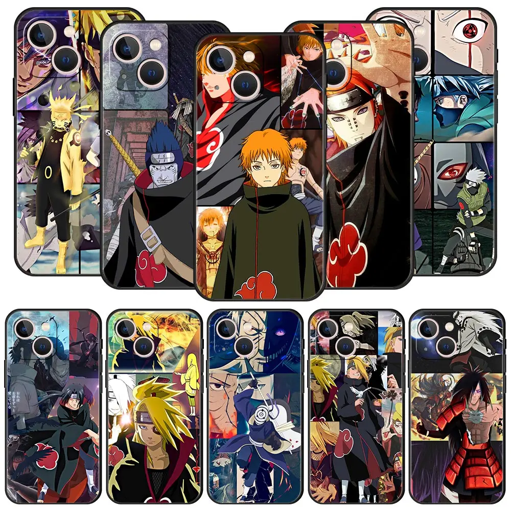 

Naruto Akatsuki Anime Luxury Phone Case For iPhone 13 Mini 12 11 Pro MAX XR X SE XS 7 8 Plus Silicone Black Cover Shell Funda