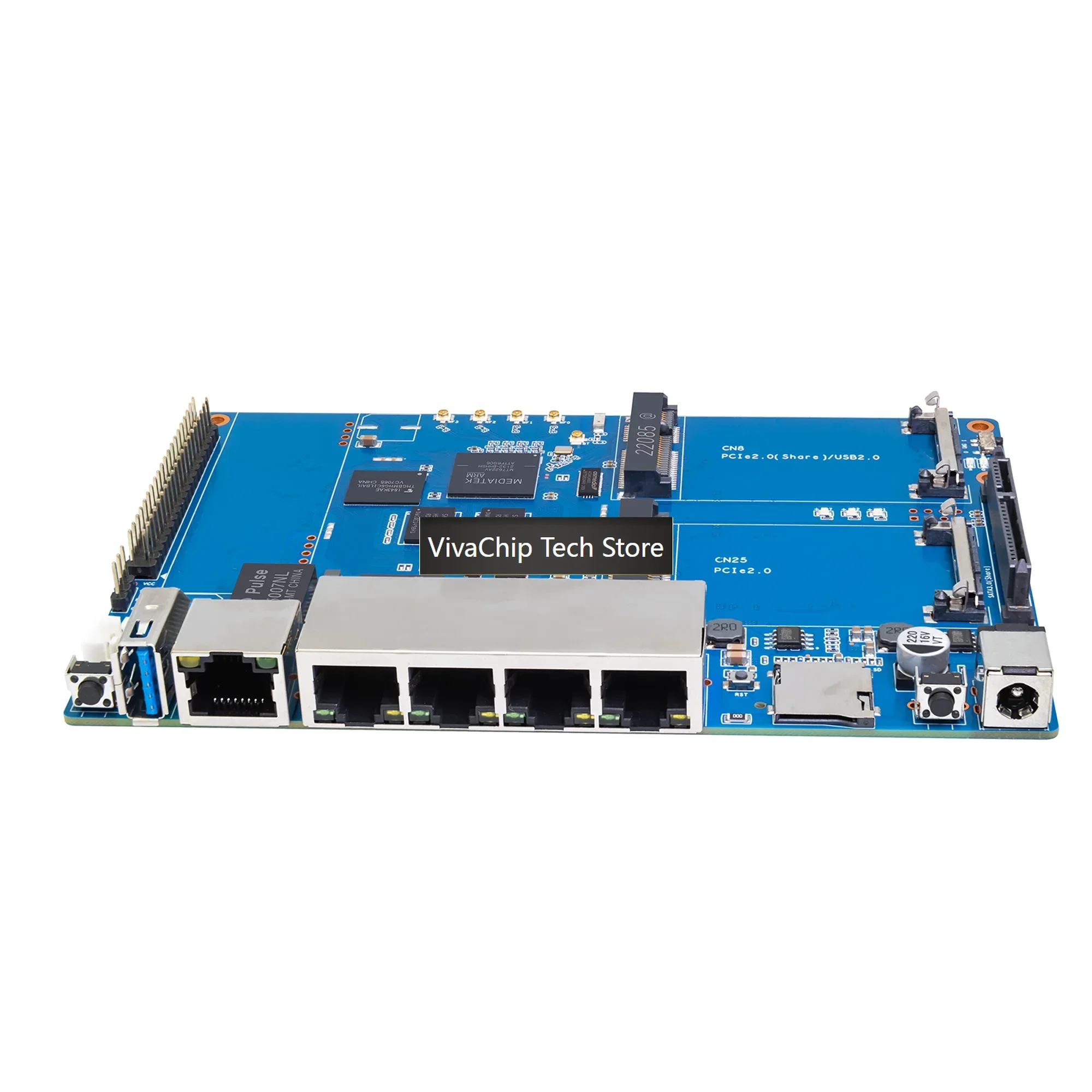Фото VivaChip TechBanana PI BPI-R64 с модулем MT7615, металлический корпус R64, MediaTek MT7622, 8 ГБ EMMC Flash, 1 ГБ DDR3, поддержка Wi-Fi, Bluetooth, PO №3