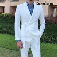 2022 new style men suits white groom tuxedo peak lapel groomsmen wedding best man 2 pieces jacket pants
