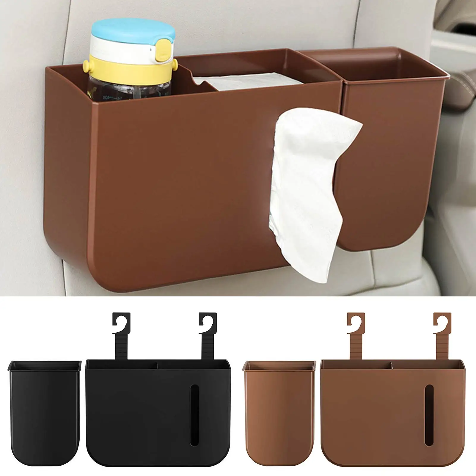 

Car Trash Can Storage Organizer Pouch Tissue Box 2 In 1 Rear Hang Storage Bucket Waterproof Car Headrest Door Storage Box