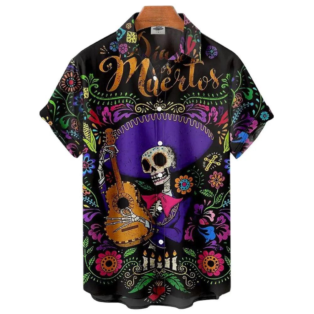 2022 Halloween Shirts For Men Skeleton Men's Shirts Hawaiian Shirts Man Festive Costumes Street Hip Hop Fashion Short Sleeve Top