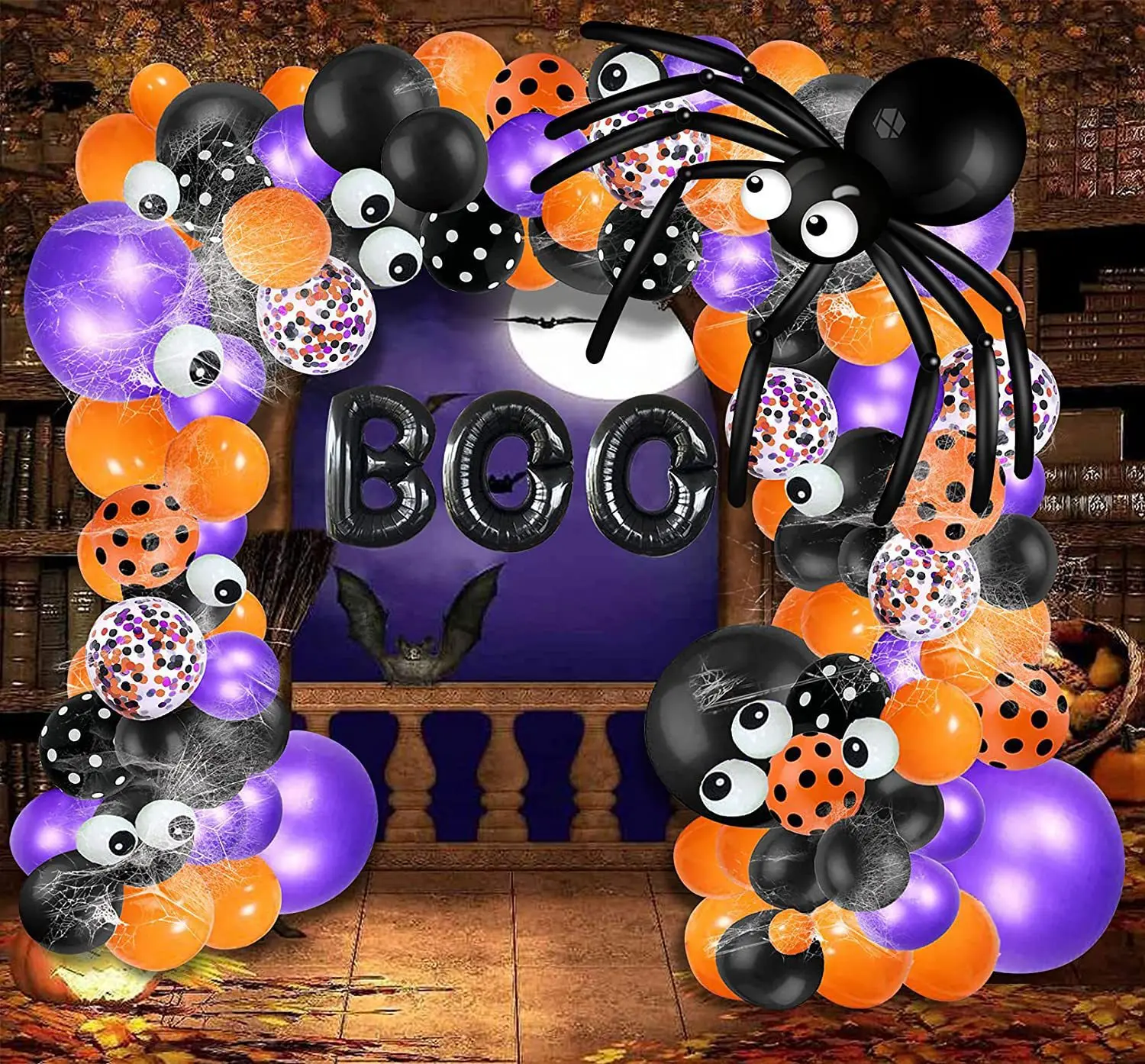 

Halloween Balloons Garland Arch Kit Bat Spider Skeleton Foil Balloons Halloween Party Home Decor Black Orange Latex Air Globos