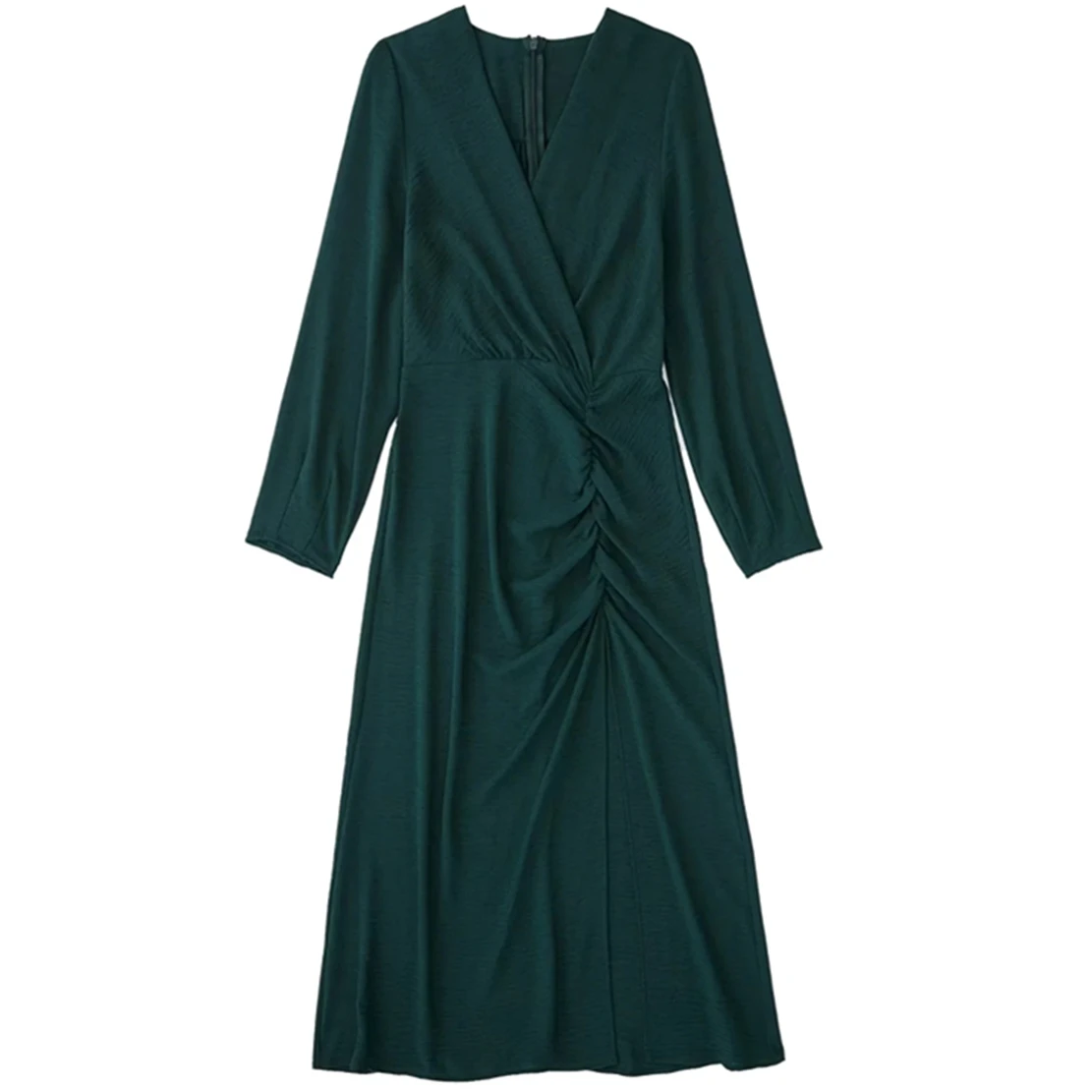 

Maxdutti V-neck Maxi Dress Women England Style Office Lady Fashion Simple Blackish Green Party Dress