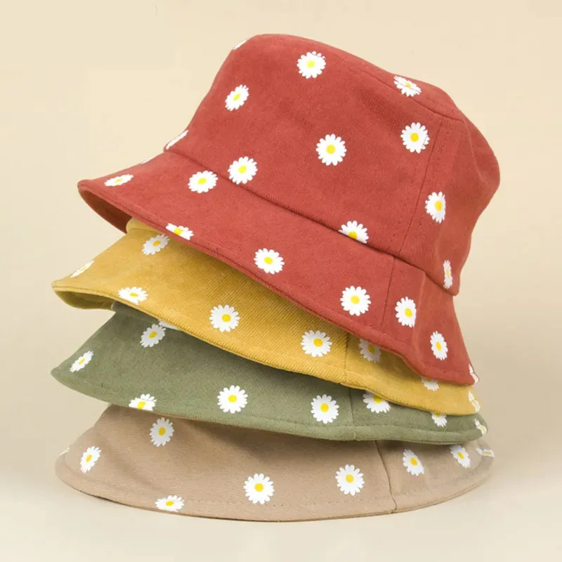 

New Cute Daisy Pattern Kids Bucket Hat Flower Wide Brim Baby Boys Girls Sun Protection Fisherman Hat Children Beach Panama Caps