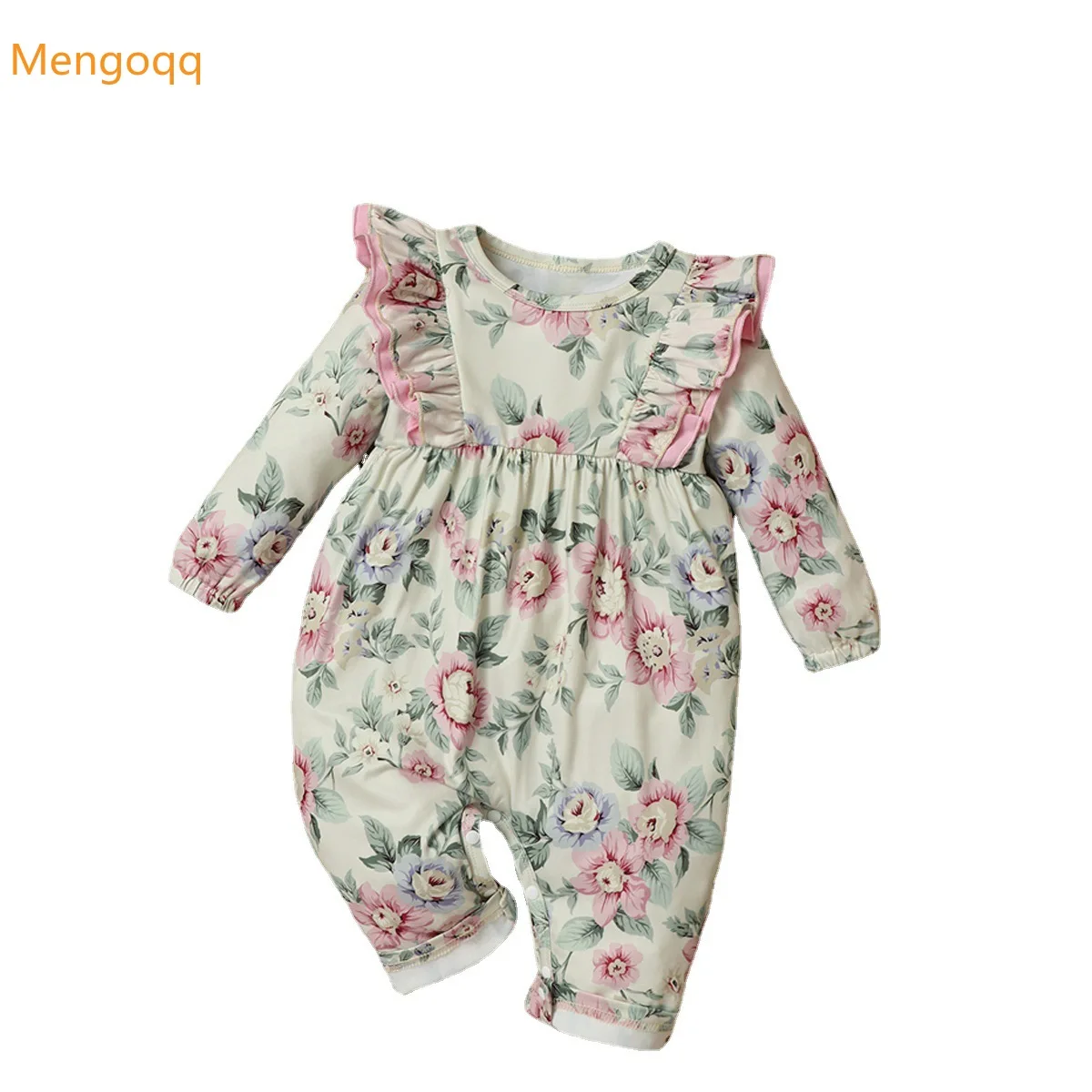 

Baby Girls Spring Full Sleeve Ruched Flower Outfits Infant Causl Clothes Pure Cotton Casual Jumpsuits Newborn Kids Romper 0-18M