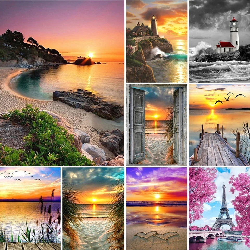 

5D Coastal Sunset Diamond Painting Landscape Rhinestone Picture DIY Full Square/Round Diamond Embroidery Mosaic Decoration Gift