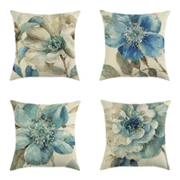 indigold watercolor flower pillows blue bird floral cushion 60x60cm linen pillowcase decoration salon cushion customized