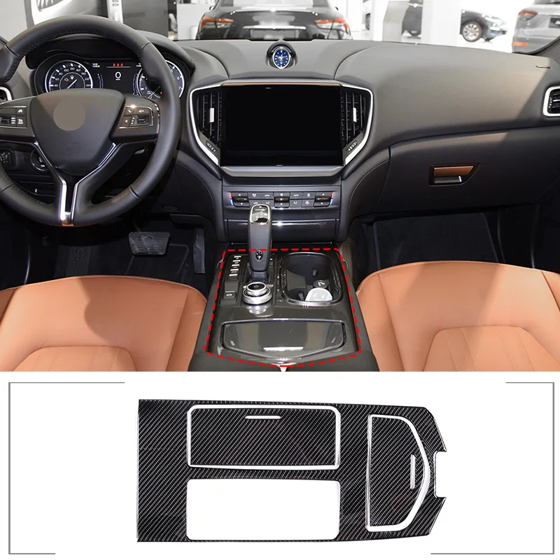 

For Maserati Ghibli 2014 -2022 Center Console Gear Shift Panel Cover Cup Holder Trim Soft Carbon Fiber Car Accessories