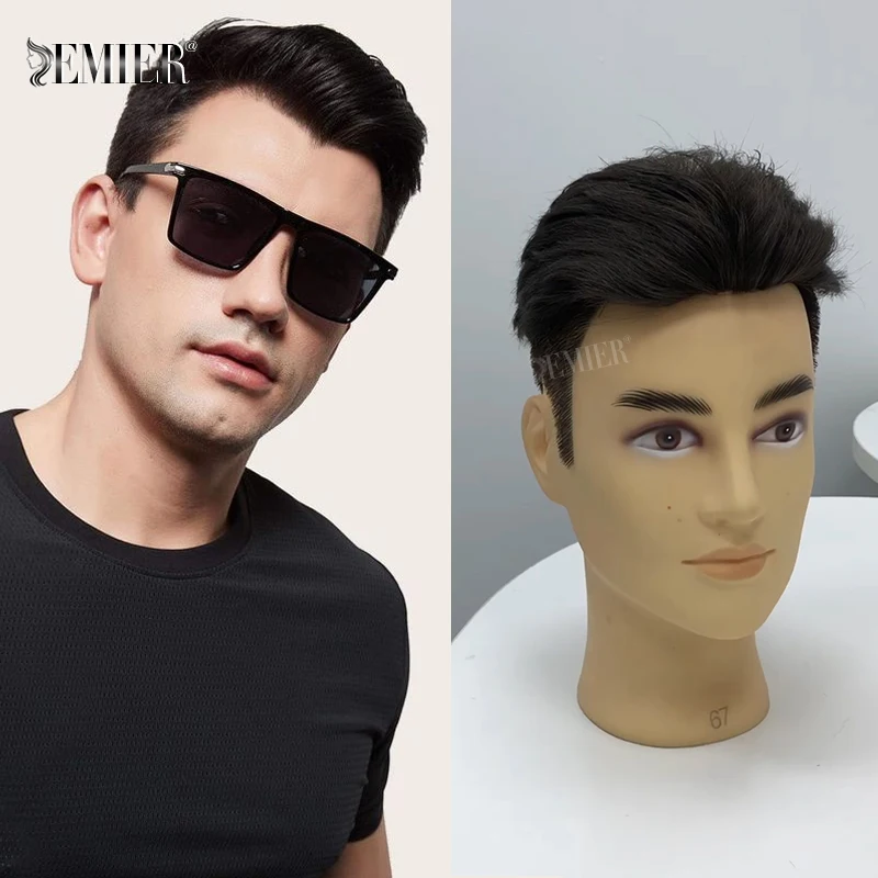 Injected Human Hair Toupee For Men Pre Styled Male Prosthesis Full Skin 100% Men's Capillary