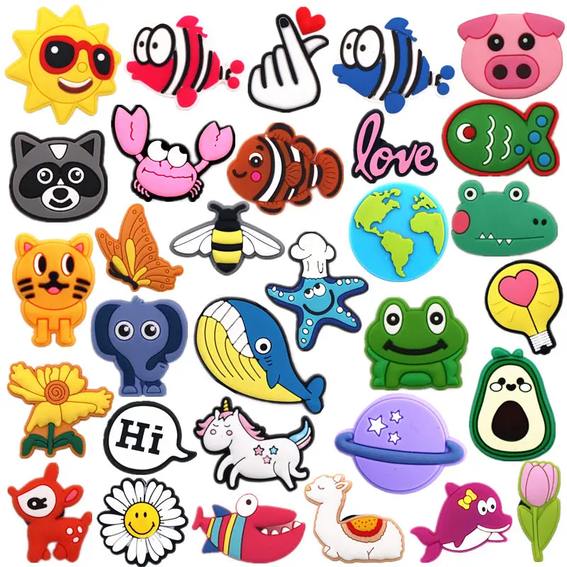 1pcs Animals PVC Shoe Charms Decorations Cute Cat Deer Pig Fish Frog Shoes Buckle Accessory Jibz Clips Fit Croc Kids X-mas Gifts