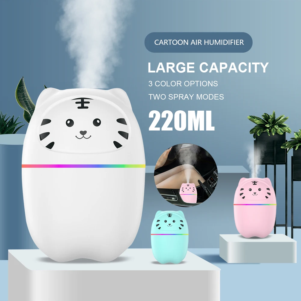 

220ML Mini Car Air Humidifier USB Powered Aroma Diffuser Desktop Humidifier Mister Low Noise With LED Light For Car Home Office
